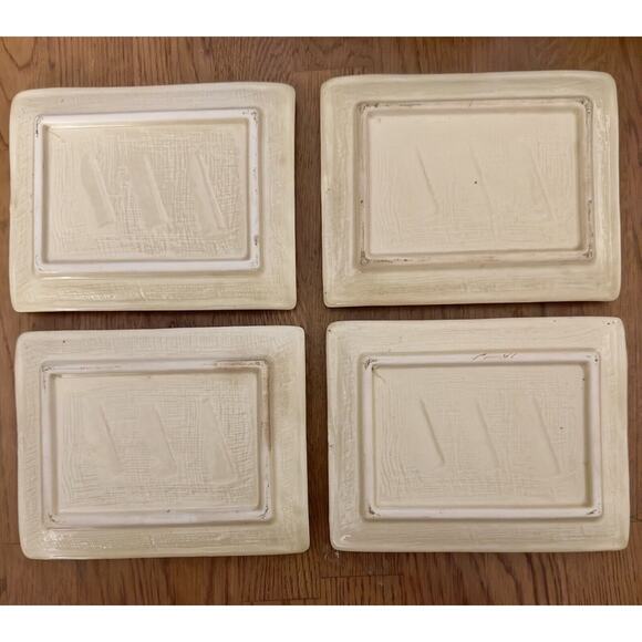 Sushi Appetizer Plates Japanese Style Rectangle Porcelain Set of 4. - Picture 6 of 7